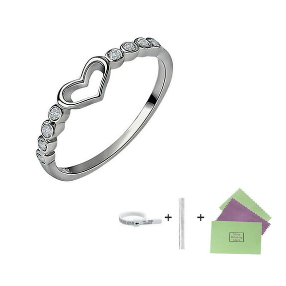 shngshifan Rings for Women Womens 926 Sterling Silver Blue Sapphire Ring CZ Gemstone Heart Ring(3pcs accessories)5