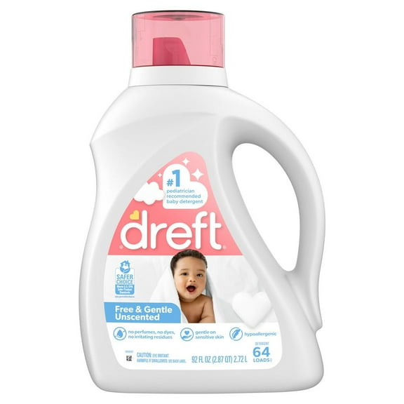 2X - Dreft Family Friendly Unscented Liquid Baby laundry Detergent - 92 fl oz