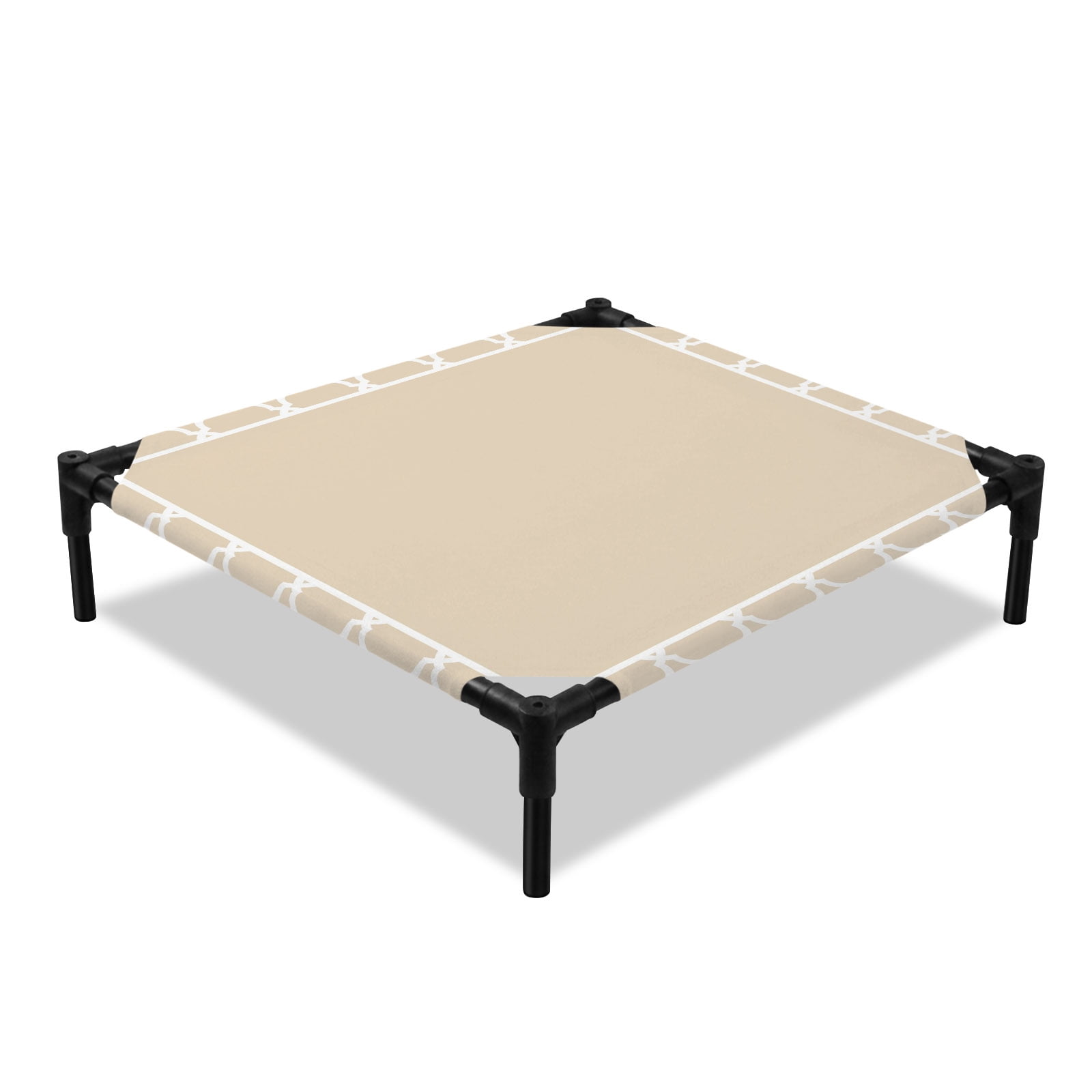Beige Elevated Dog Bed Geometric Morocco Printed Border Modern Rustic Ivory Cooling Breathable Outdoor Raised Dog Cot Bed with Metal Frame Non-Slip Feet for Small Dog 20x20in