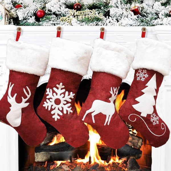 Snow Pine Trees Holiday Style Christmas Stocking NWT Reindeer 