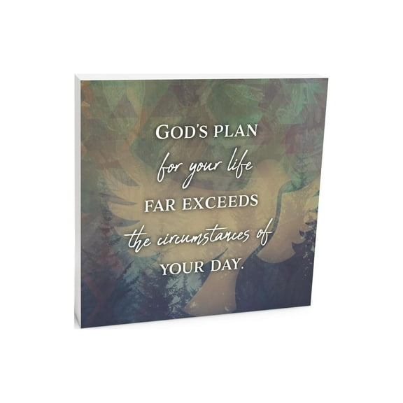 His Plan Far Exceeds Green Geometric Dove 10 x 10 Wood Tabletop Sign Plaque