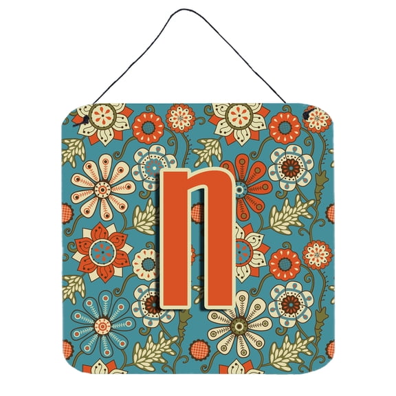 Carolines Treasures CJ2012-NDS66 Letter N Flowers Retro Blue Wall or Door Hanging Prints 6HX6W multicolor