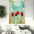thumbnail image 3 of Poppies Tapestry, Meadow Themed Composition with Blossoming Flowers Spring Season, Wall Hanging for Bedroom Living Room Dorm Decor, 40W X 60L Inches, Vermilion Pale Blue and Beige, by Ambesonne, 3 of 5