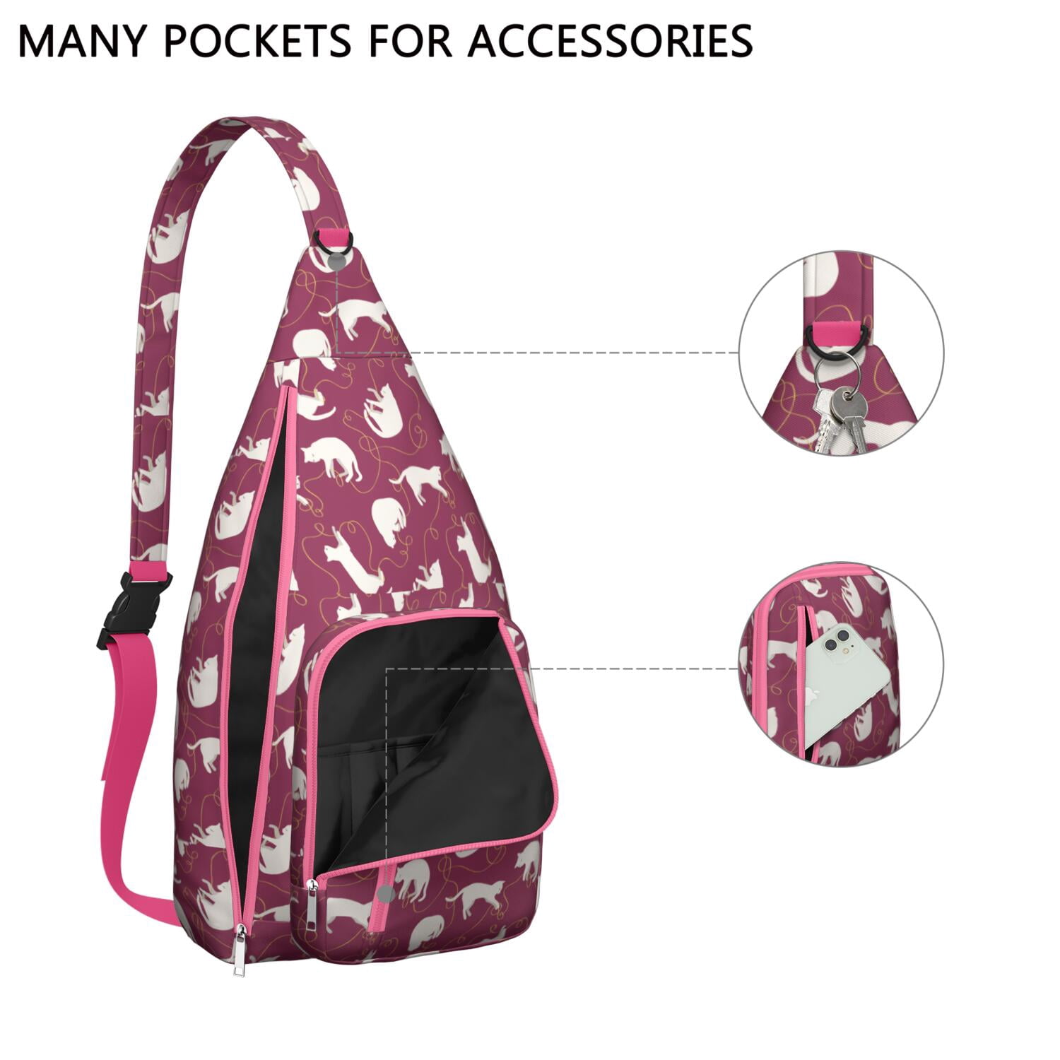 Floral Cat Shoulder Bag - Hand-drawn Cat Graphic Sling Backpack (Lightweight & Breathable, Organized Storage)