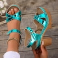 thumbnail image 3 of Rokment Womens Glitter Metallic Platform Chunky Block High Heels Dress Sandals Trendy Casual Comfortable Leather Orthopedic Dressy Pumps Walking Summer Shoes Sky Blue Size 8, 3 of 6