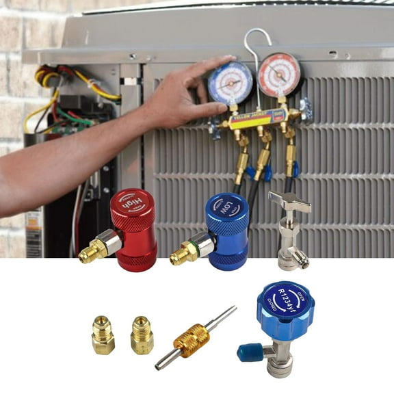 Tech R1234yf Quick Couplers Set with Valve Core Remover for HVAC Charging Hoses