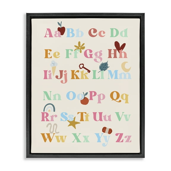 Stupell Industries Fun Alphabet Chart Novelty Painting Black Floater Framed Art Print Wall Art, 17 x 21