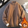 thumbnail image 3 of ZCFZJW Men's Sherpa Lined Quarter Zip Fleece Sweaters Trendy Fall Winter Plush Thick Warm Heavyweight Pullover Winter Sweatshirts Coffee M, 3 of 9