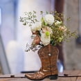 thumbnail image 6 of Brown Cowboy Boot Vase – Western Resin Decor with Embossed Pattern & Metal Concho Accent, 6 of 9