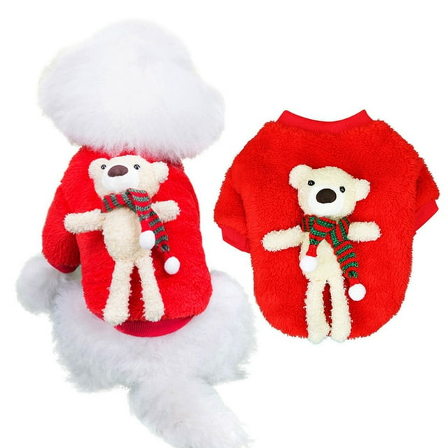 Aosijia Christmas Dog Clothes Printing Christmas Bear Coat Winter Warm