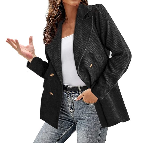 Baqcunre Winter Coats For Women Women'S Autumn And Winter New Casual Fashion Jacket Solid Suit Button Coat Womens Fall Fashion 2023 Blazers For Women Black L
