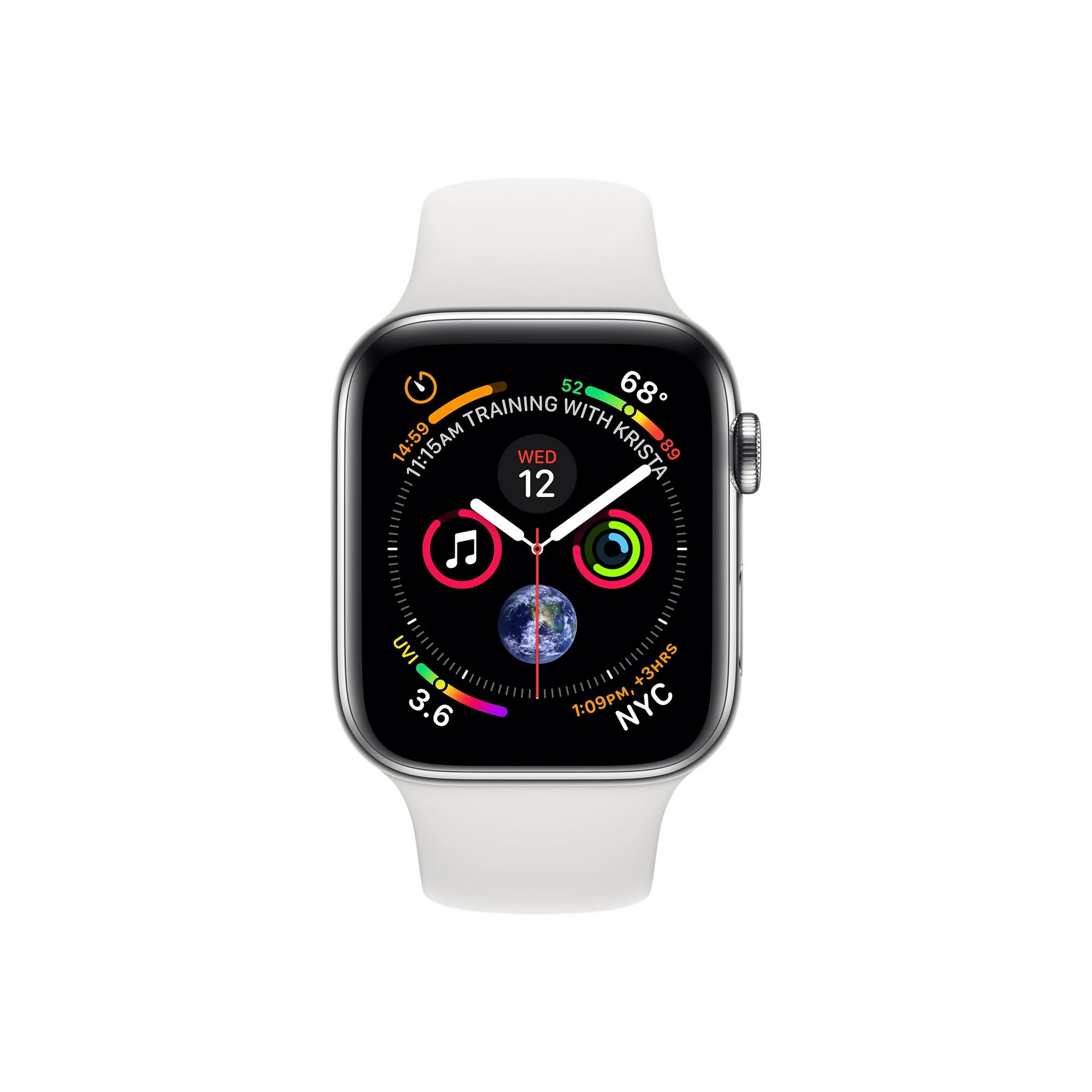 Apple Watch Series 4 GPS Cellular 40 mm stainless steel smart watch with sport band fluoroelastomer white wrist size 5.12 in 7.87 in 16 GB Wi Fi Bluetooth 4G 1.06 oz Walmart