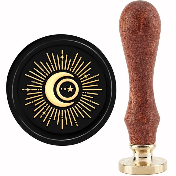 DIY Sun Wax Seal Stamp Moon Sealing Wax Stamps Stars 30mm Retro Vintage Removable Brass Stamp Head with Wood Handle for Wedding Invitations Halloween Christmas Thanksgiving Gift Packing DIY