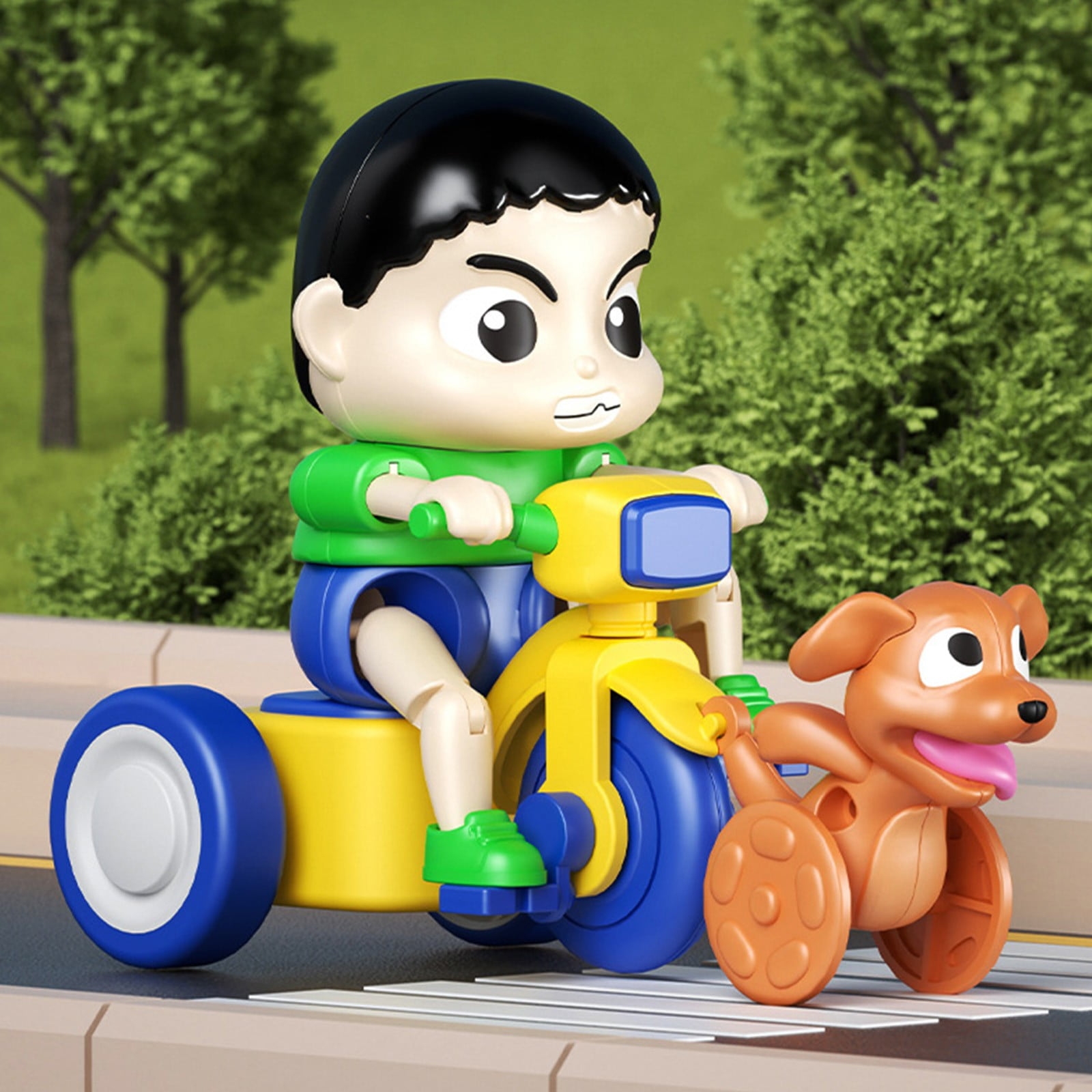FEOLGEHLY Walking Tricycle Toy with Crawling Dog, Pull Back Baby Car Toys for Toddlers 1-3 3-5, Christmas Stocking Stuffers for Kids, Holiday Christmas Birthday Gifts Party Favors, Goodie Bag, Yellow
