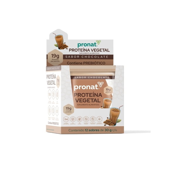 Suplemento Proteína vegetal Pronat sabor Chocolate caja con 12 sobres