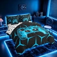 thumbnail image 2 of meiyoeat Neon Cyan Flame Game Controller Bedding Comforter Set for Kids Boys, Cyan Geometric Gaming Full Bedding Set, Gamepad Reversible 7pcs, 2 of 6