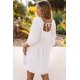 thumbnail image 1 of ABPHQTO Mini vestido de mujer blanco con cuello cuadrado y media manga alto bajo, 1 of 5