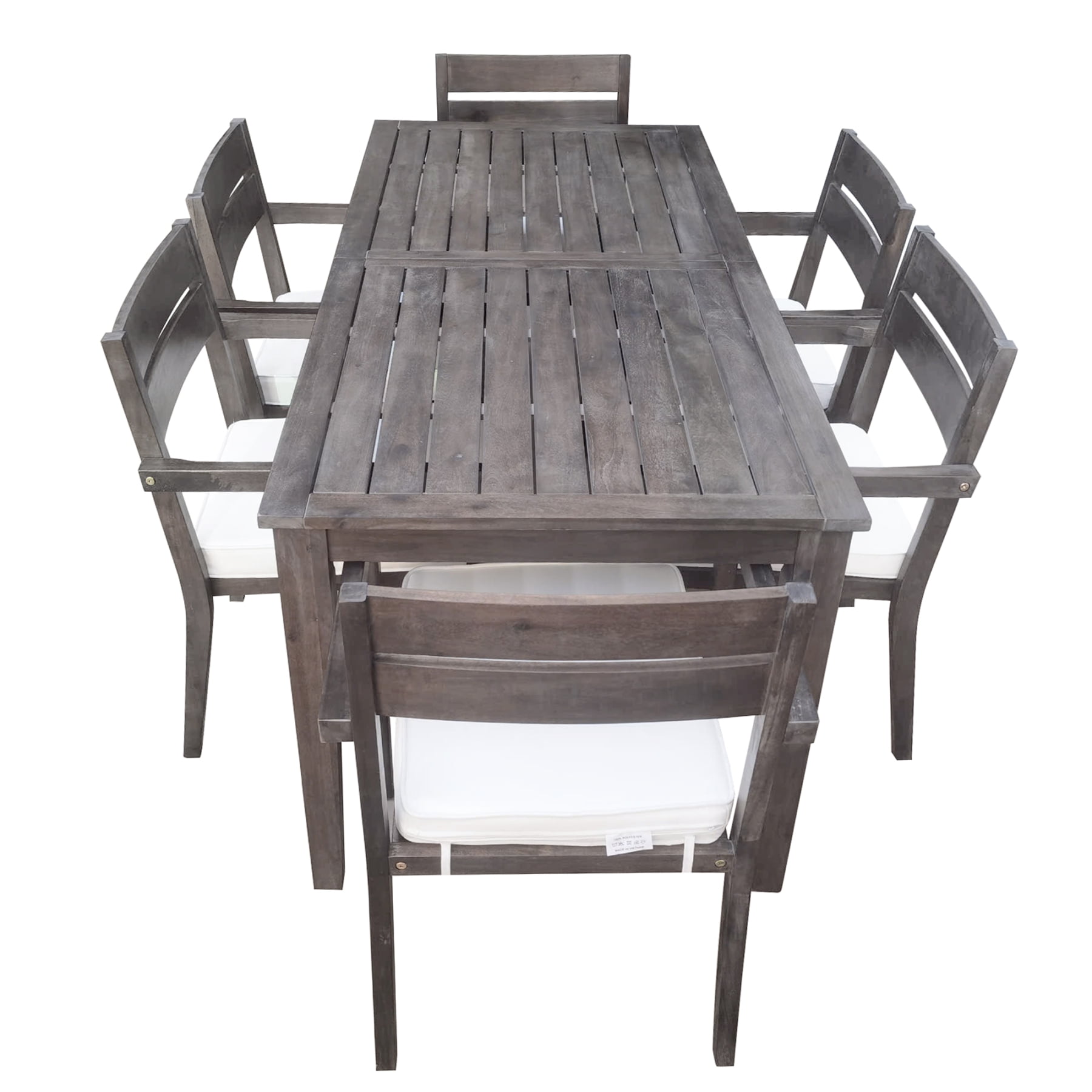 Harper & Bright Designs 7 Piece Acacia Wood Outdoor Dining Set for 6, Wood Table and Chairs with Soft Cushion for Patio Balcony and Backyard, Grey