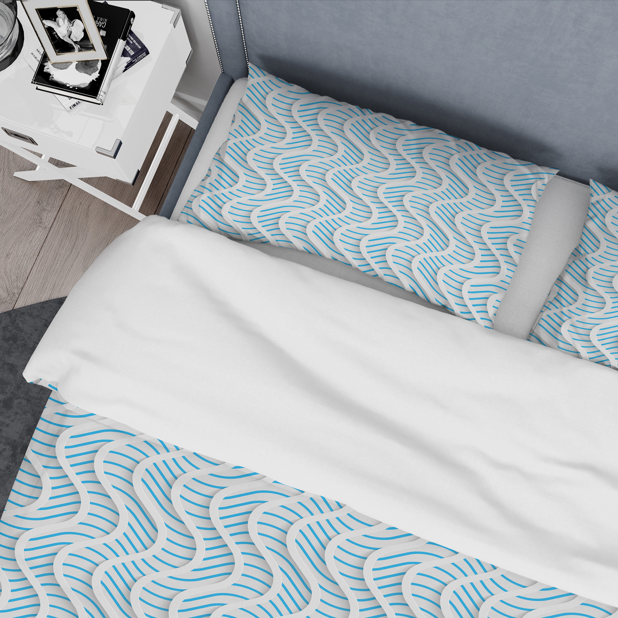 Designart '3D White And Light Blue Pattern II' Mid-Century Modern Duvet Cover Set