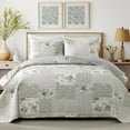 thumbnail image 5 of Quilt Set King Size 3 Pieces Floral Patchwork Comforter Bedspread Boho Plaid Coverlet Reversible Lightweight Farmhouse Bedding with 2 Pillow Covers Shams for All Season, Green Pink, 5 of 12