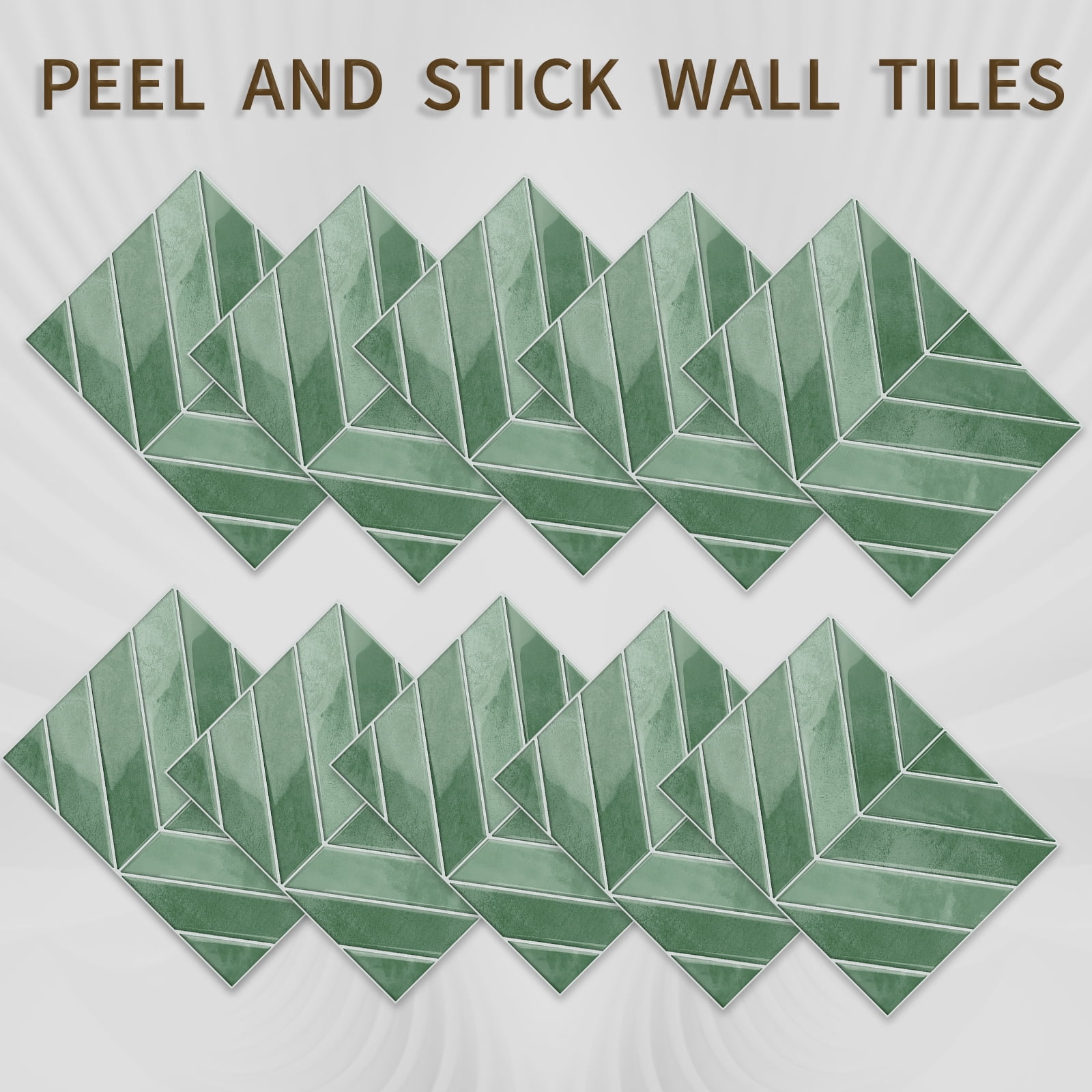 DEWOO 10 Sheets Thicker Herringbone Peel and Stick Backsplash, 11.5”×9” Stick on Wall Tiles, Self Adhesive Tile Sticker for Kitchen Backsplash and Bathroom, Light Green
