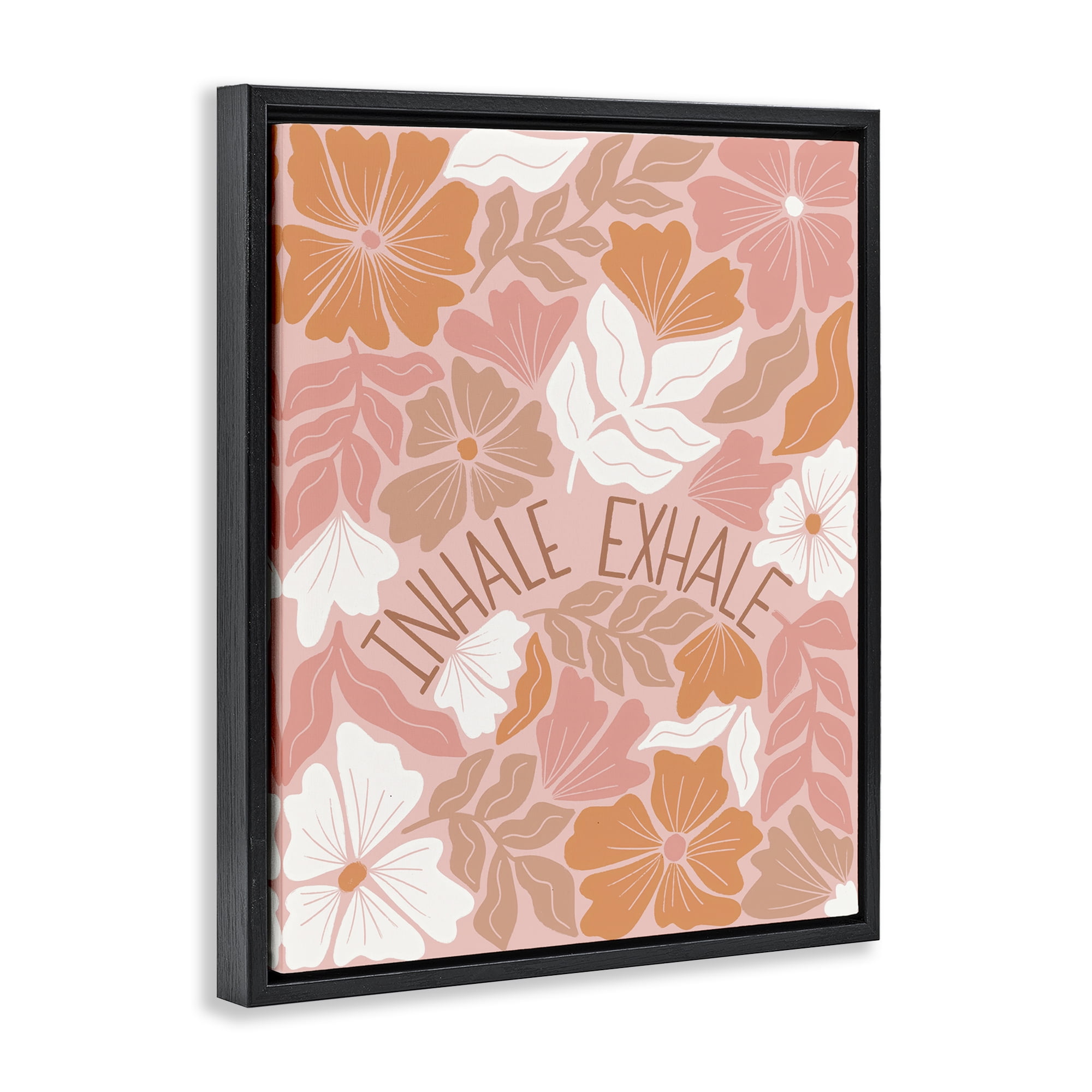 Stupell Industries Inhale Exhale Florals Plants & Flowers Painting Black Floater Framed Canvas Art Print Wall Art, 25 x 31