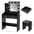 thumbnail image 2 of Vanity Desk with Mirror and Lights, 9 Dimmable LED Bulbs, Makeup Table with Power Outlet USB, 2 Drawers, Storage Shelves, Cushioned Stool, 3 Color Lighting Modes Adjustable, 2 of 7