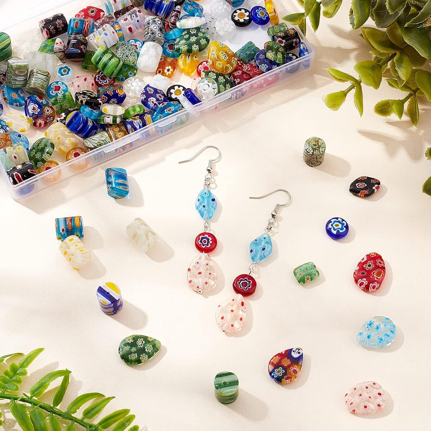 156Pcs Handmade Millefiori Glass Beads Strands Mixed Color Spacer Beads Millefiori Lampwork Glass Beads for Jewelry Making - 5 Styles DIY DIY