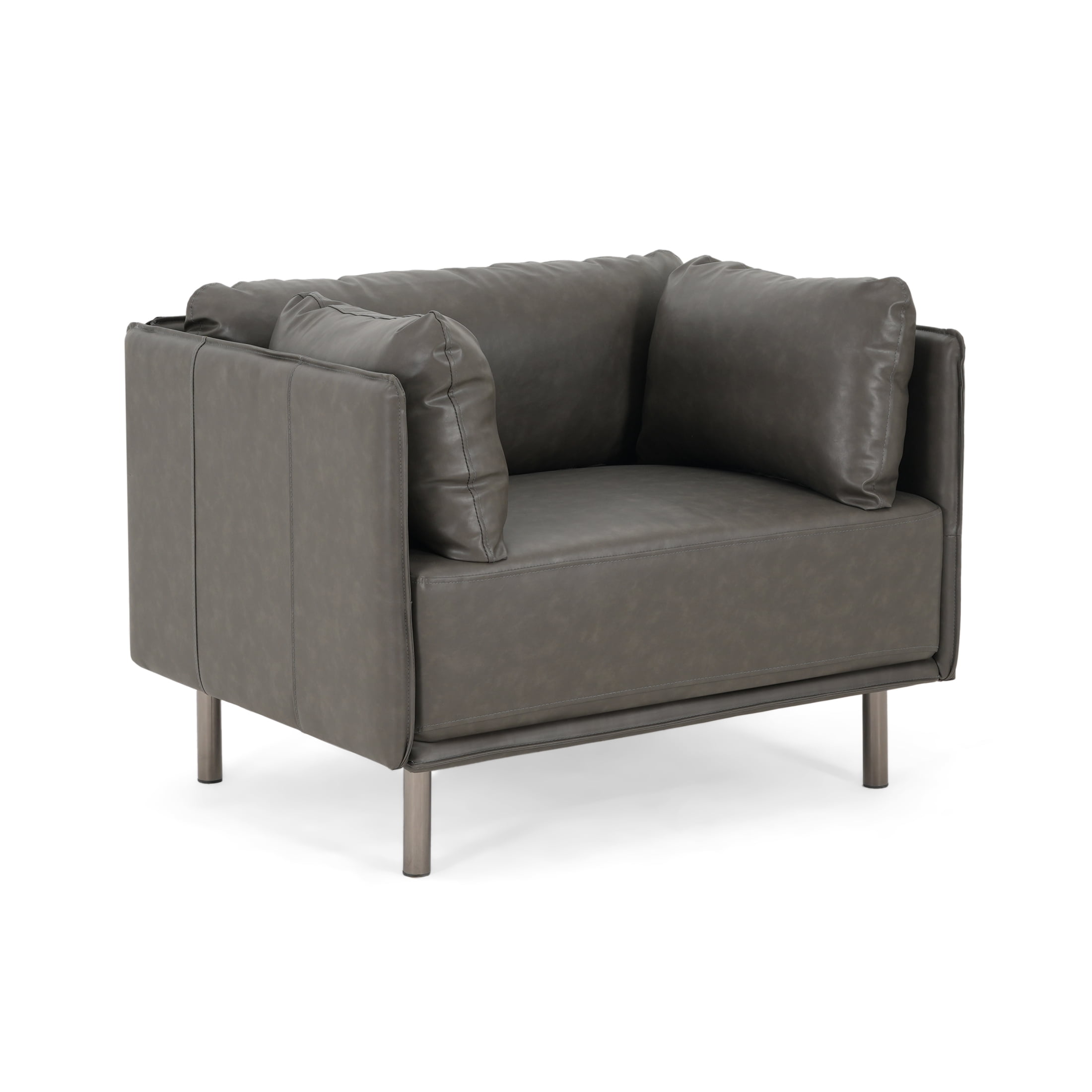 Christopher Knight Home Modern PU Upholstery Lounge Chair, Solid Wood Frame, Metal Legs, Dark Grey