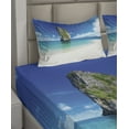 thumbnail image 6 of Ambesonne Scenery Fitted & Top Sheet Set with Shams, Exotic Coastline, Blue White Cream, 6 of 8