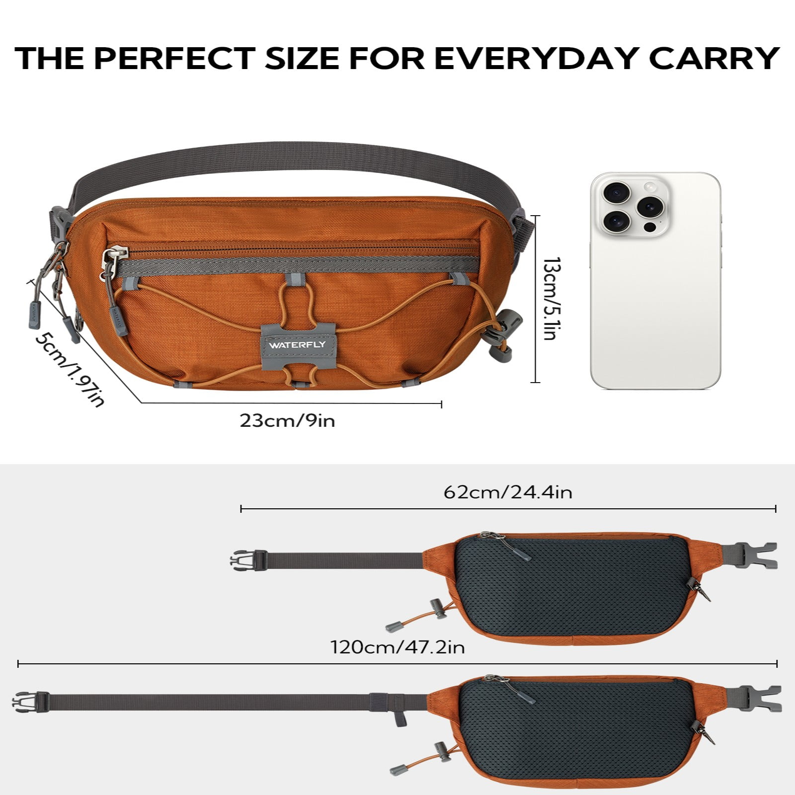 WATERFLY Unisex Anti Theft RFID Blocking Hiking Running Nylon Fanny Pack Waist Bag,Brown
