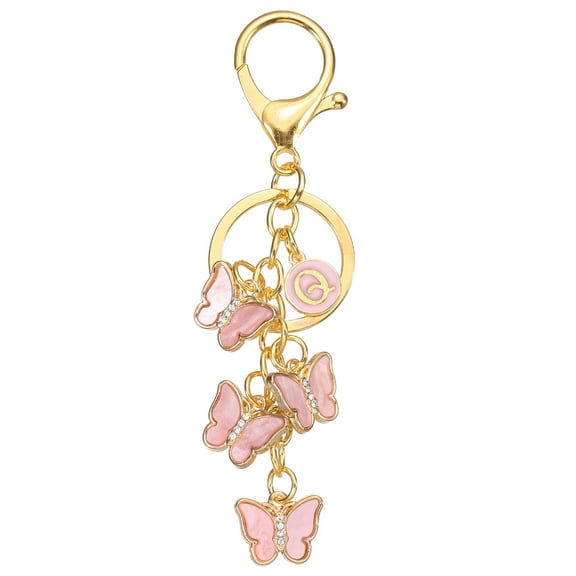 Uxcell Butterfly Initial Letter Keychain, Alphabet Q Personalized Metal Pink Keyring
