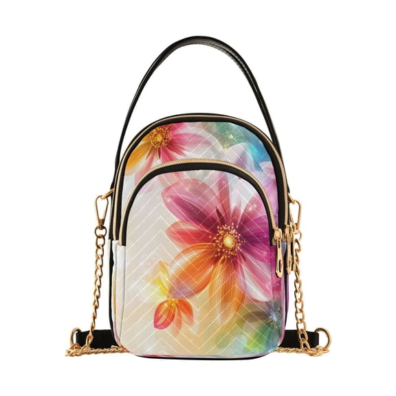 ALAZA Chain Crossbody Bags for Women Romantic Colorful Flower Shoulder Handbag Phone Purse