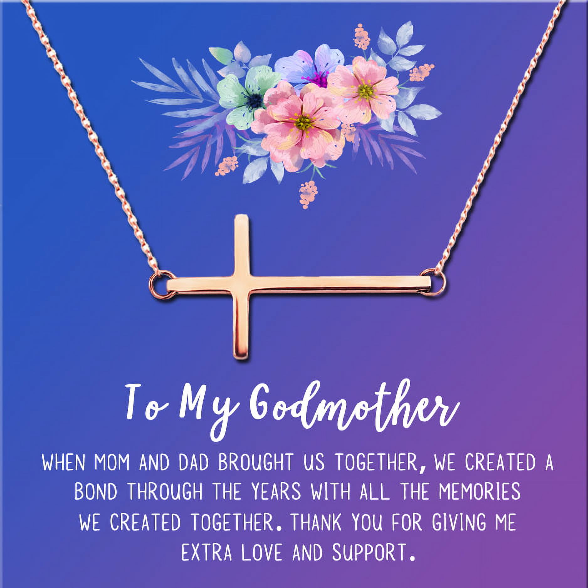 To My God Mother Mother's Day Gift, Gift for Her, Godmother's Day Gift, Godmother's Gift for Mother's Day, Godmother's Day Necklace and Card[Rose Gold Cross,Blue-Purple Gradient]