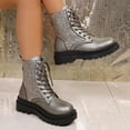 thumbnail image 4 of Sparkly Platform Combat Boots for Women Fashion Lace Up Glitter Ankle Booties Thick Sole Motorcycle Boots, 4 of 7