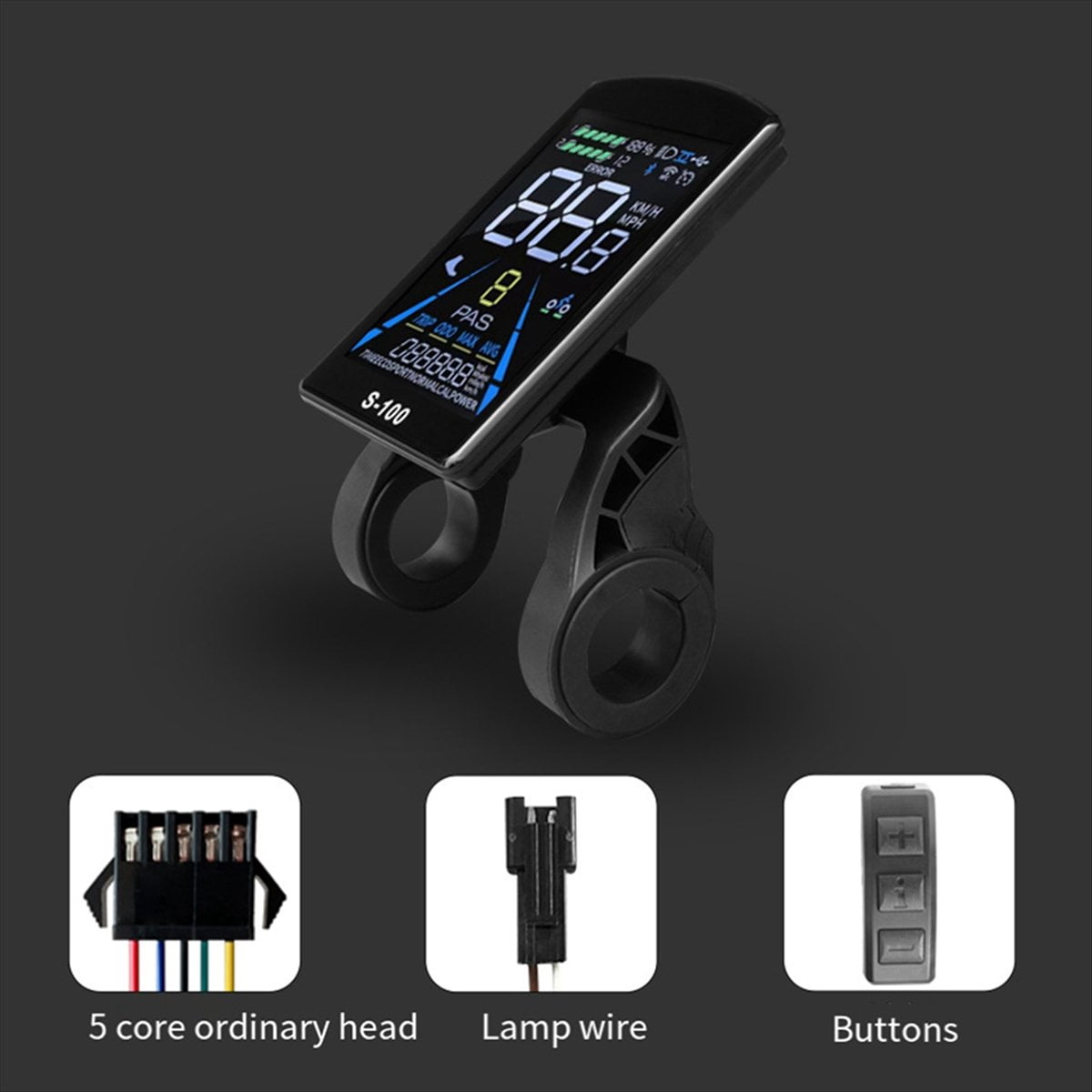 Electric Bicycle Display S-100 LCD Display Control 24V - 72V Speed Meter 5pin Speedometer Waterproof Black Plastic