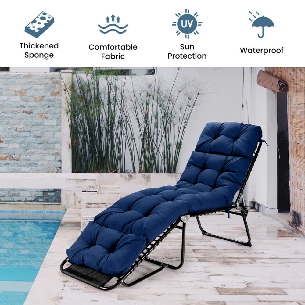 Topcobe Outdoor Lounge Chaise Cushion with String Ties for Garden Poolside, Chair Cushions for Outdoor Furniture-Navy