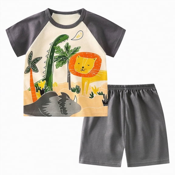 Linfrsh Boy Clothes Baby Boy Outfits 12-18 Months Baby Boy Clothes Short Sleeve T-Shirt Tee Tops Joggers Casual Elastic Shorts 2Pcs For 18-24 MonthsChildren's Day Gift 2PCS Set(Grey,3-4 Years)
