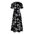thumbnail image 3 of Amzcrzy Women's Summer Dresses 2024 Fashion Casual Bohemian Floral Beach Dresses Short Sleeve Crewneck Sundress Flowy Maxi Beach Dress Long Beach Midi Dress with Pockets S-2XL, 3 of 4