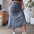 thumbnail image 2 of Miluxas Women's Plus Size Drawstring Waist Maxi Skirt with Pockets Solid High Waist A Line Side Slit Skirts for office & Casual Wear Dark Gray, 2 of 7