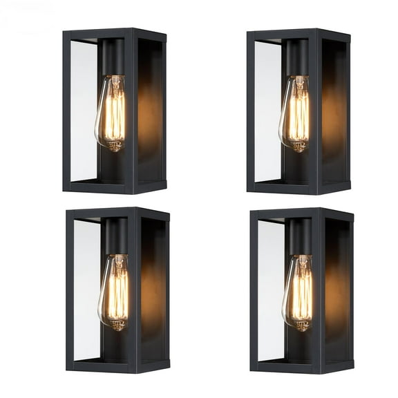 4 Pack 1-Light 10in" Matte Black Finish Outdoor Wall Light With Clear Glass Shade