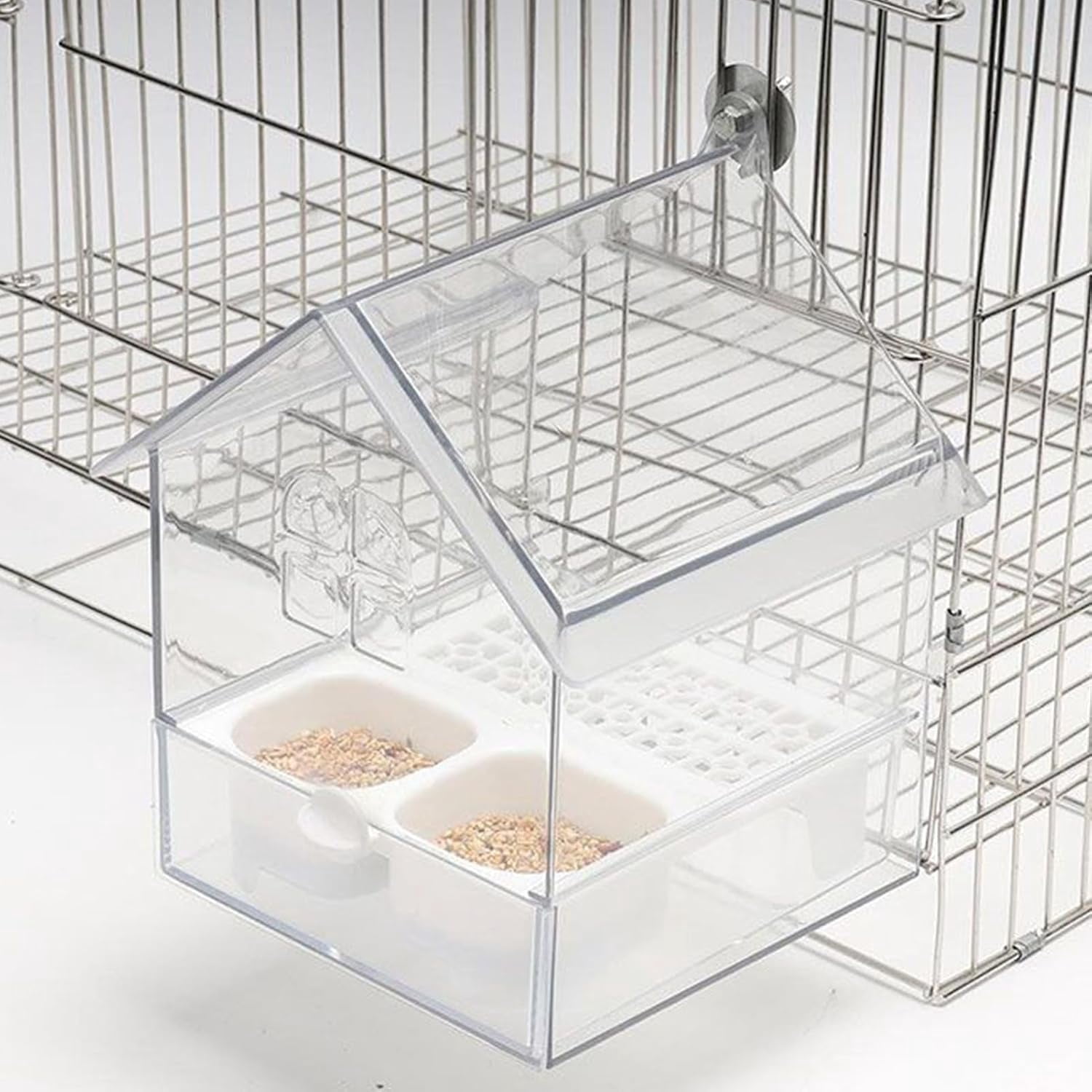 Pull-Out External Parrot Feeder – Hanging Wild Bird Seed with Squirrel Proof Tray & Transparent Bird Bath Tub​
