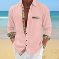 thumbnail image 2 of USNSM Men's Hawaiian Shirt Linen Long Sleeve Regular Fit Collar Button Down Shirt Casual Print Shirts with Pocket Pink XXL, 2 of 6