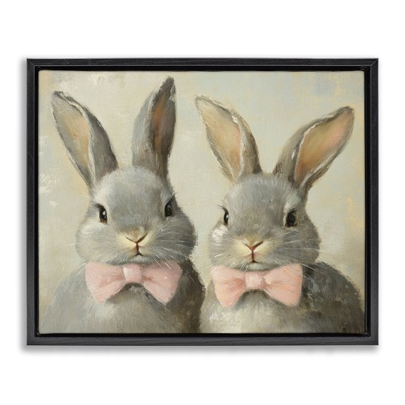 Stupell Industries Eclectic Pink Bowtie Bunny Pair Black Floating Frame Canvas Art, 21 x 17, by Petals Prints Design