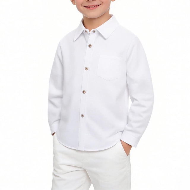 Odeerbi Camisa de Vestido de Algodón de Chicos y Niñas Lindas Camisas de Uniforme Escolar de Manga Larga Bordadas Con Bolsillo