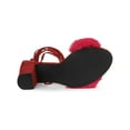 thumbnail image 5 of BLISSFUL STEP Women's Sandals Block Heels Faux Fur Strappy Lace up Sandals Red 11, 5 of 7