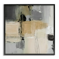 Stupell Industries Tan & Grey Rustic Collage Abstract Painting Gray Framed Art Print Wall Art, 17 x 17
