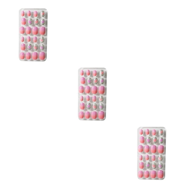Juego de uñas para niños sweethay punta de longitud media estilo cuadrado color sólido mate 3Conjunto