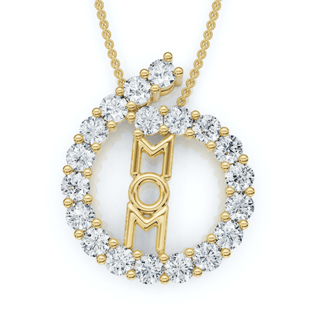 Pompeii Diamond Circle Mom Pendant Gold Necklace Lab Grown 18" (F/G,VS1-VS2)