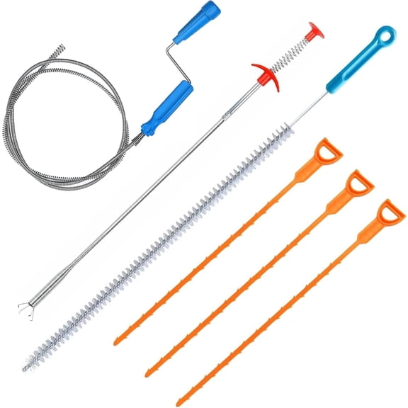 6 in 1 Sink Snake Drain Auger Set, 150CM Dredging Tool, 60CM Clog Remover Paw, 70CM Cleaning Brush, Hair Clog Remover for Sink, Drain, Toilet